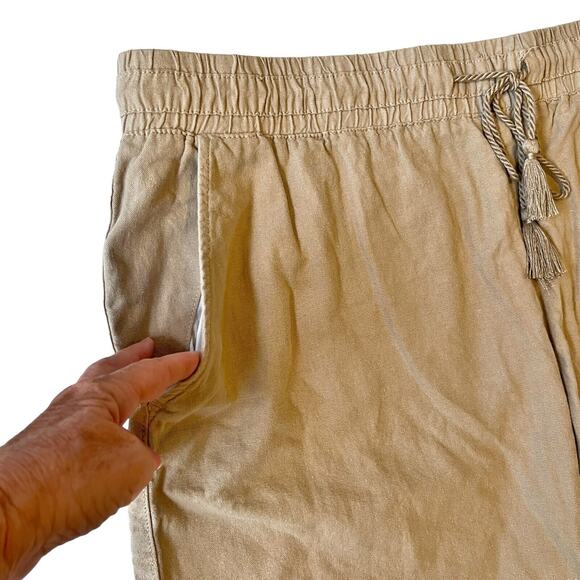 Time and Tru Shorts XXL Brown Linen Blend Elastic Drawstring Waist Side Pockets - Picture 3 of 10